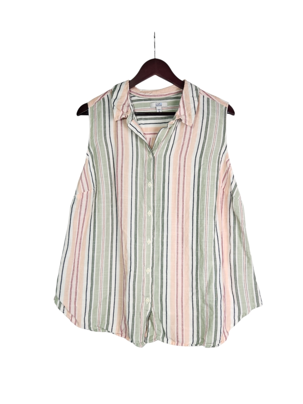 Croft & Barrow Striped Sleeveless Blouse 2X Linen Blend Button Front Lightweight